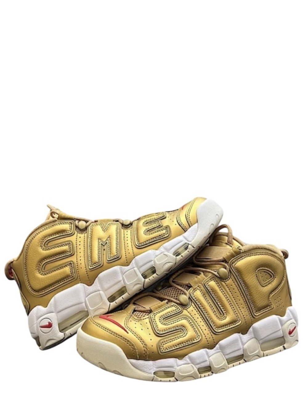 NIKE - AIR MORE UPTEMPO X SUPREME - GOLD WHITE RED “SUPTEMPO GOLD” SNEAKERS